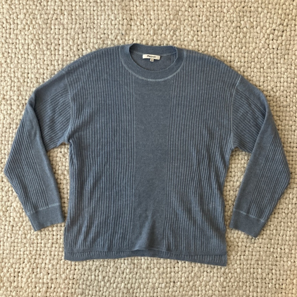 Madewell Blue Sweater Medium Alpaca Blend Ribbed Crewneck Soft Cozy Minmalist